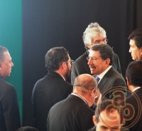 El Arzobispo de Xalapa, Monse�or Hip�lito Reyes Larios saluda al procurador de Justicia, Felipe Amadeo Flores Espinosa