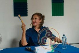Xalapa, Ver., 17 de mayo de 2024.- La actriz Mara Rojo en conferencia record su paso por la Universidad Veracruzana y algunas pelculas en las que particip, como parte de las actividades de la FILU 2024.
