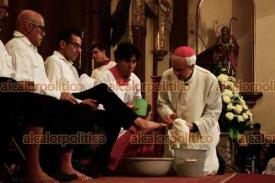 Xalapa, Ver., 2 de abril de 2026.- Este Jueves Santo, el arzobispo Jorge Carlos Patr�n Wong ofici� la misa de lavatorio de pies en la Catedral Metropolitana.