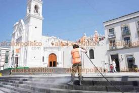 Xalapa, Ver., 24 de abril de 2026.- Avanzan los trabajos de rehabilitaci�n de la Plaza Lerdo, los cuales se estima que concluyan en breve.