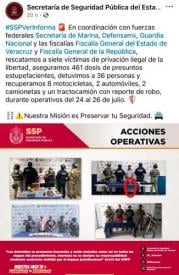 Xalapa, Ver., 30 de julio de 2026.- La Secretaría de Seguridad Pública publicó información y fotografías sobre un detenido, pero la imagen parece falsa porque el hombre aparece de pie pero carece de piernas y en cambio sí se ven las de los policías. Esto ha provocado que internautas cuestionen la veracidad de la información de la SSP. 

